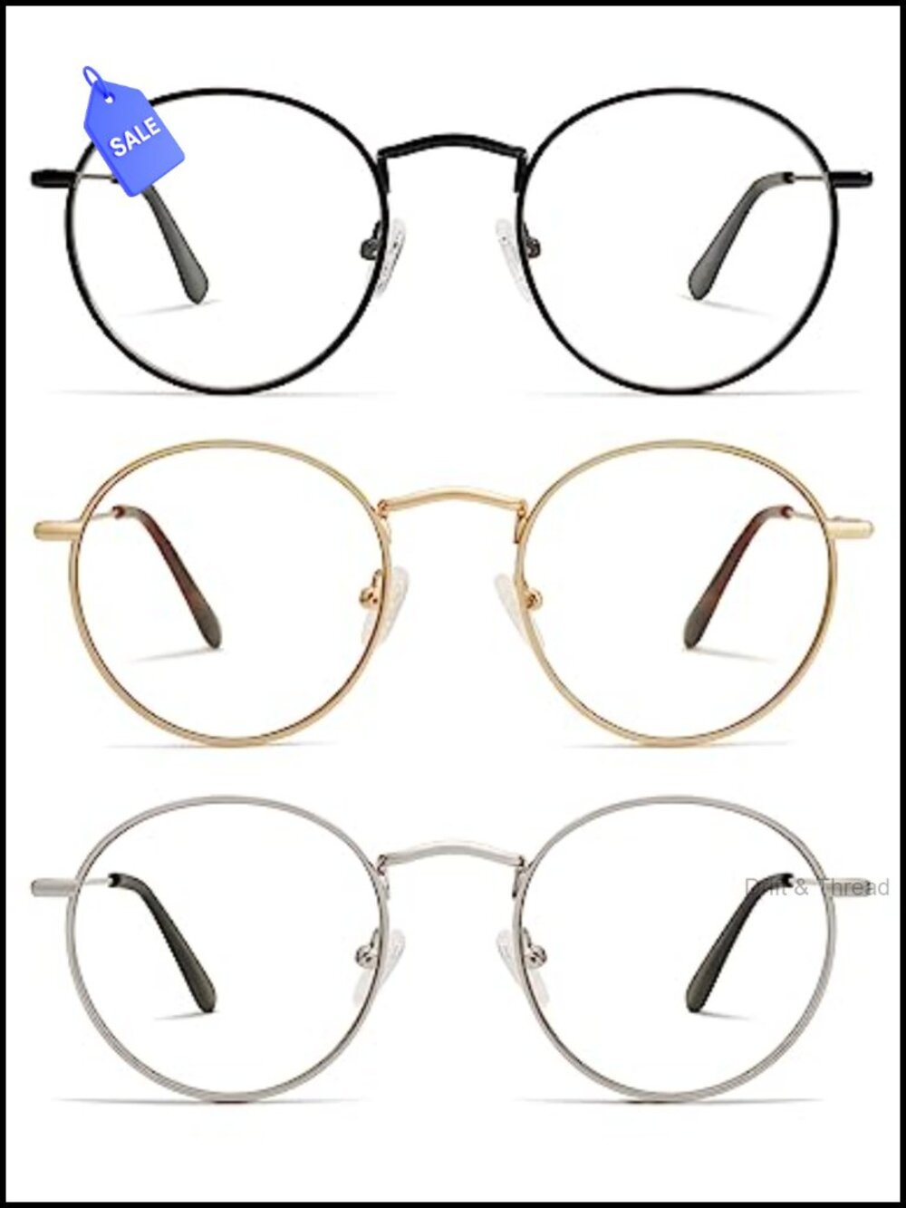 3 Pack Retro Round Reading Glasses Metal Frame Blue Light Blocking Computer